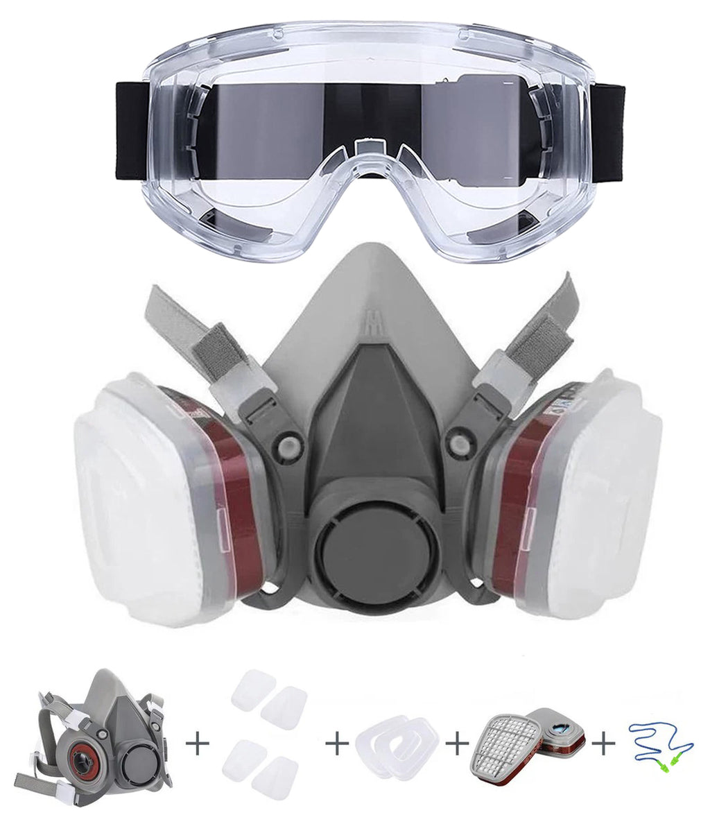 Halfgelaatsmasker - Gasmasker – Stofmasker – Ademhaling Bescherming – Mondmasker – Incl. Ruimzichtbril Filter & Oordoppen