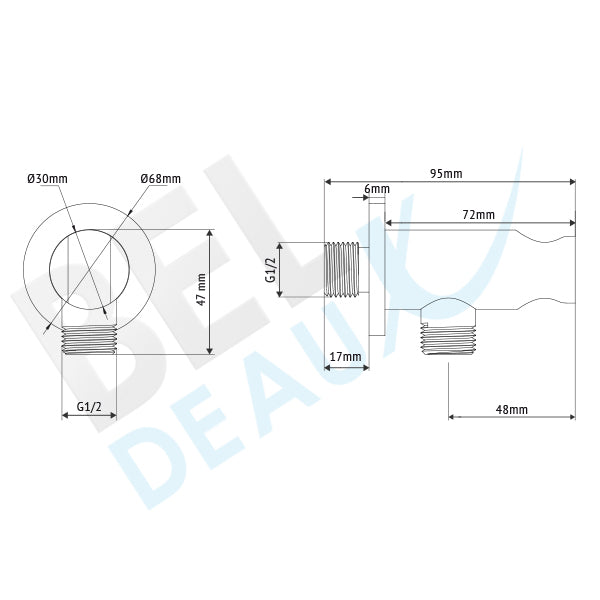 Beldeaux RVS Wandaansluitbocht  Incl. Houder 1/2"