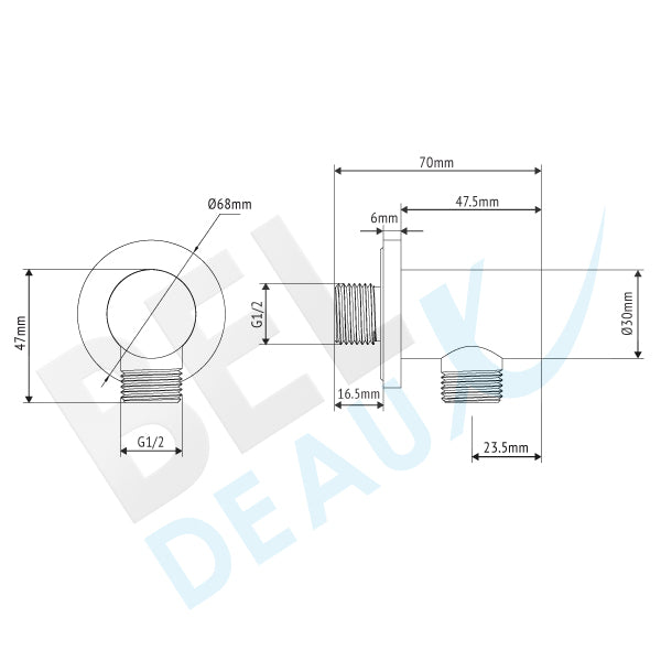 Beldeaux RVS Wandaansluitbocht 1/2"