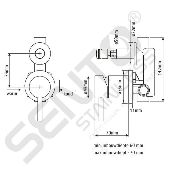 RVS INBOUW BAD DOUCHESET MENGKRAAN SB1142