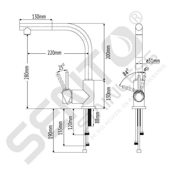 Sento RVS Keukenkraan  SK111 Uittrekbaar