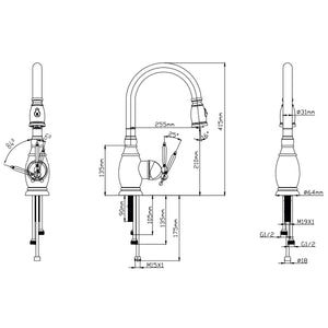 Sento RVS Keukenkraan Big Classic SK105 Uittrekbaar & Handdouche