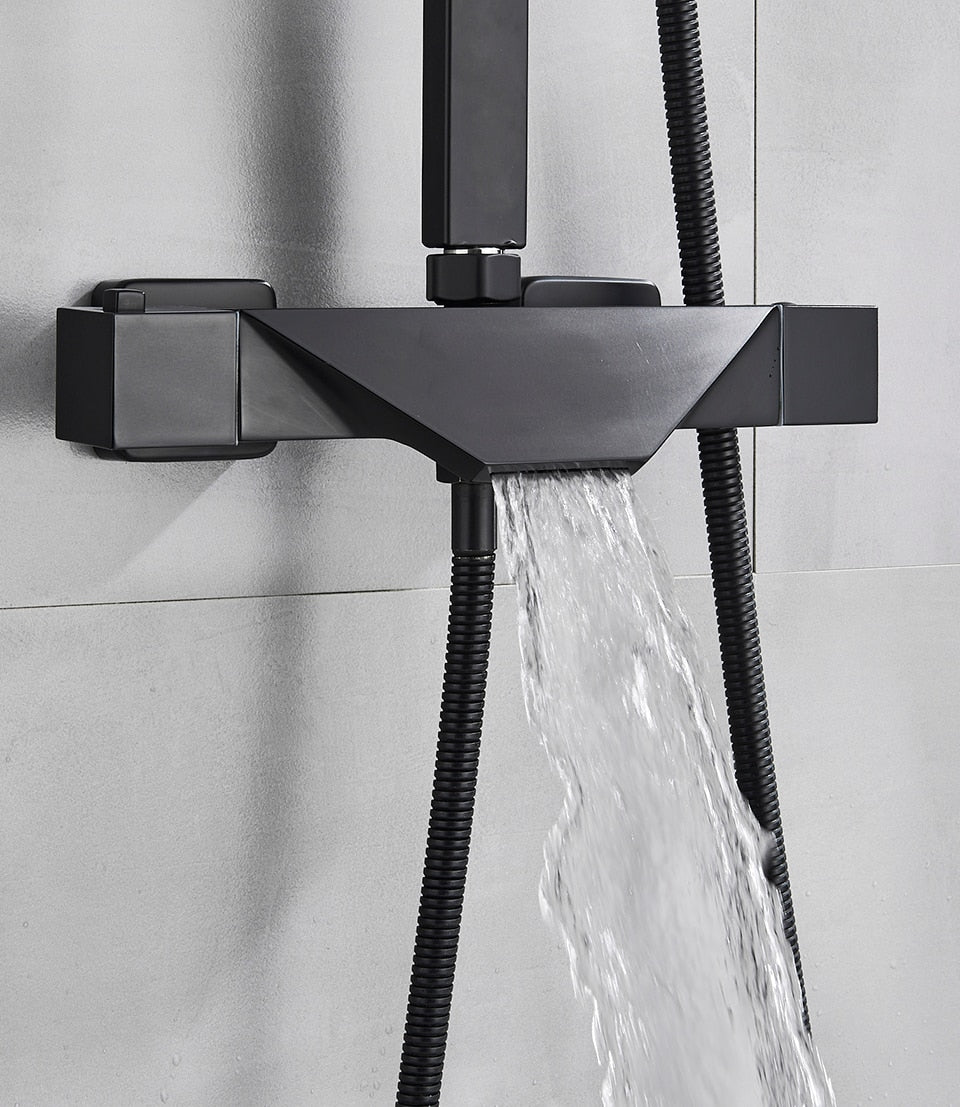 Waterval badthermostaat met doucheset 22cm zwart