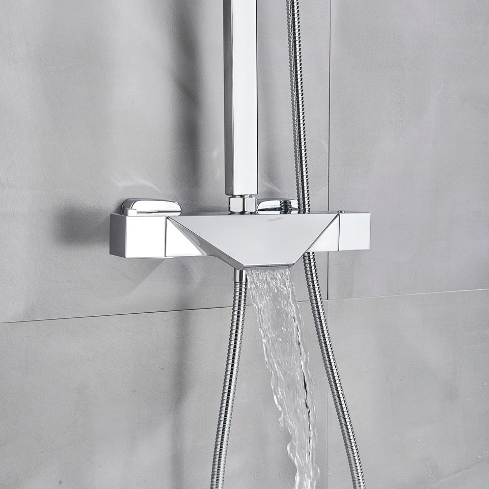 Waterval badthermostaat met doucheset 22cm chroom