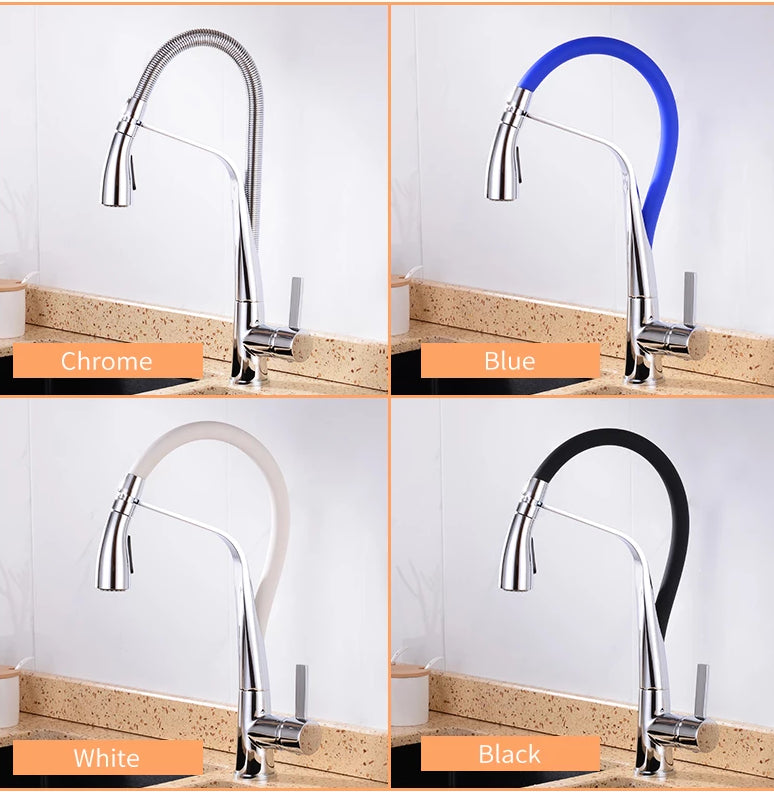 Pull-out | Pull-down keukenkraan chroom blauw zwart wit